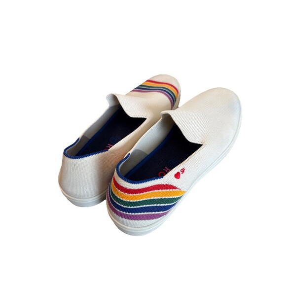 ROTHYS Size 10 Limited Edition SF Pride White Rainbow Stripe Slip On Sneakers - Picture 3 of 16